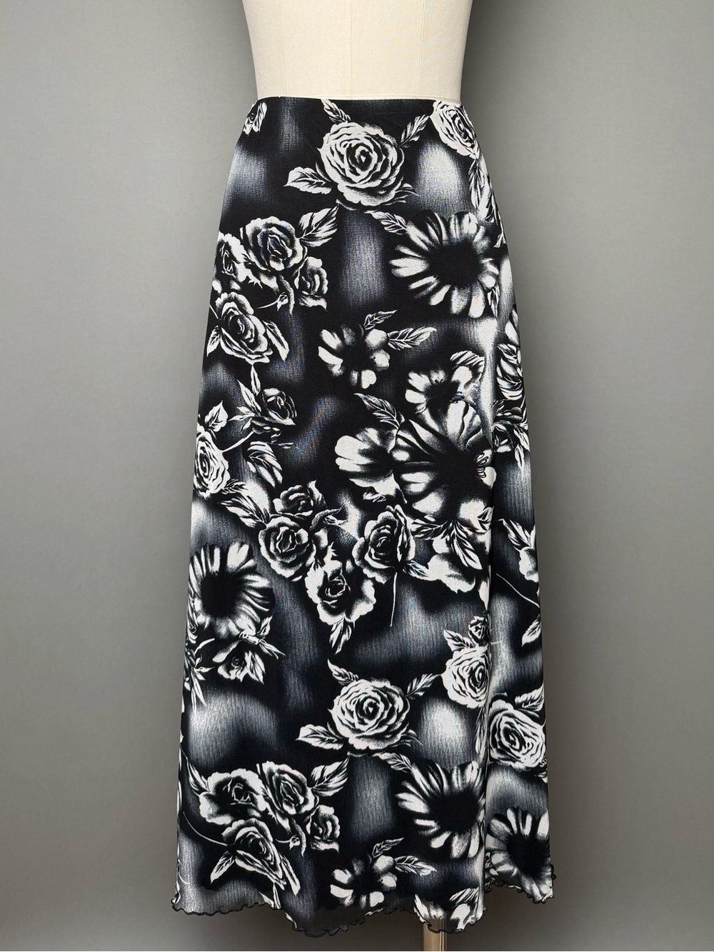 y2k Black White Dark Floral Micro Mesh Skirt Small
